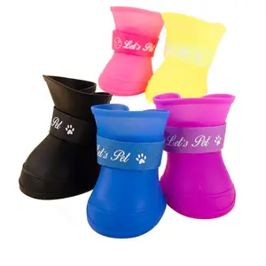 Candy Colors Rubber Waterproof Anti-slip Silicone Pet Puppy Dog Snow Rain Boots Shoes - One Set Includes 4pcs