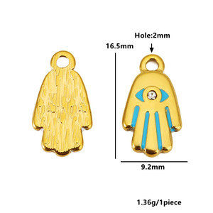 Colgante de Mano de Hamsa de Acero Inoxidable de 16.5x9.2mm con Diamantes de Imitación para Fabricación de Pulseras y Accesorios de Joyería - Product Image 2