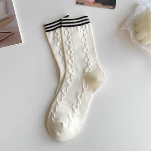 Calcetines de dormir de encaje femeninos transpirables Kawaii sólidos versátiles finos para mujer, calcetines blancos <span class=keywords><strong>Lain</strong></span>, calcetines de algodón con estilo - Product Image 1