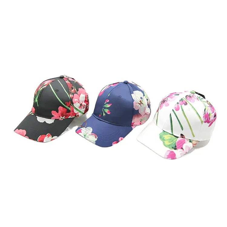 promotional 100% Polyester ladies custom floral print satin plain baseball cap hats