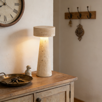 Lampe de table JACKSUN Wabi-Sabi en pierre naturelle jaune, lampe de table japonaise vintage en travertin massif, lampe de chevet 30 cm 110-220V