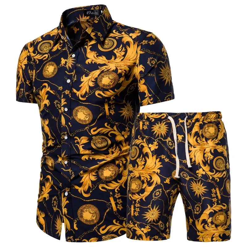 Casual Men's Spring Summer Blouses & Shirts Two Piece Set Men Chinese Style T-Shirts Shirt Shorts