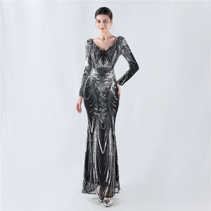 Nouvelle <span class=keywords><strong>Robe</strong></span> de Soirée Haut de Gamme à Manches Longues, Entièrement Ornée de Fleurs et de Paillettes, pour Hiver et Réunions Annuelles, pour Hôtesse - Product Image 6