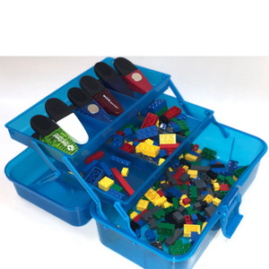 Plastic <b>Storage</b> <b>Box</b> Three Layer With Compartments For Toys Organizer Rectangle <b>Blue</b> And Purple Standing Type - Product Image 1