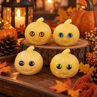 Sculpture de citrouille en calcite jaune avec yeux de chat colorés, décoration en cristal d'Halloween, ornement en pierre de collection, cadeau