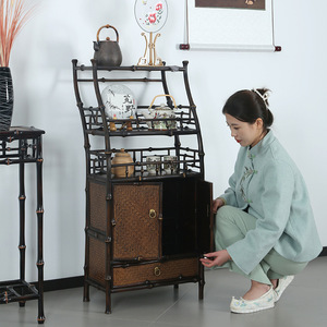 Bamboo Scripture Scrolls <b>Small</b> Bookshelf Rectangle Standing Type Living Room <b>Storage</b> <b>Cabinet</b> With Iron Frame Guizhou Origin - Product Image 3