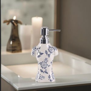 Accessori da bagno in ceramica in stile cinese blu bianco porcellana Cheongsam forma Dispenser bottiglia di sapone in ceramica - Product Image 1