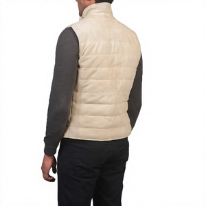 Chaleco Acolchado Beige para Hombre, Cuello Camisero, Cierre de Botón, Cortavientos, Ropa de Invierno Informal, Color Sólido, Relleno de Poliéster - Product Image 2