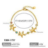 Bracelet triple étoile de mer en acier inoxydable plaqué or PVD 18 carats, réglable, inaltérable, bijoux d'été océaniques pour femme