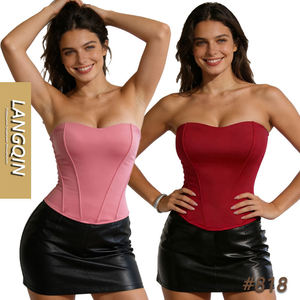 LANGQIN Corset sans bretelles pour femme, à baleines en acier, décolleté cœur, serre-taille, effet ventre plat, respirant, gaine amincissante sportive - Product Image 1