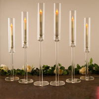 Fabrication directe, centre de table pour les fêtes, porte-bougie en verre cristal transparent en forme de pilier cylindrique, vente en gros pour mariage