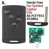 Pour Renault Megane 3 Laguna 3 Grand Scenic Koleos Fluence Clio IV Captur ID46 4A Chip Clé Intelligente Mains Libres Sans Clé Télécommande de Voiture