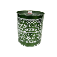 Pot de fleurs cylindrique en métal galvanisé blanc vieilli avec motif renne, flocon de neige et arbre de Noël