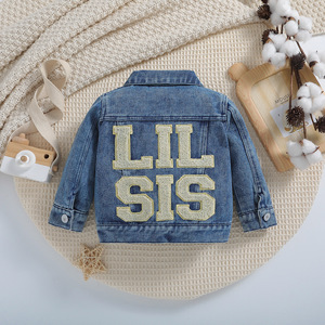 Veste en jean courte pour filles, style occidental, avec alphabet, printemps-automne, traitement adoucissant, col rabattu - Product Image 3
