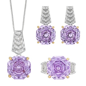 High Quality Eco-friendly Copper Rose Cut Purple Violet Temperament 14-12MM Cubic Zirconia Jewelry <b>Sets</b> for Women - Product Image 1