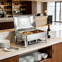 Plat de Présentation Rectangulaire de Luxe en Acier Inoxydable Doré pour Buffet de Mariage, Chauffe-Plats Alimentaire, Ensemble Chauffe-Plats à Alcool 9L, Autonomie 24h