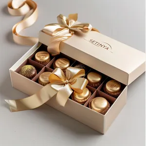 Caixa de presente luxuosa para chocolate, caixa de papel para embalagem de alimentos, dourado com inserção, biscoitos, bombons, doces, caixas de papel, desenho personalizado