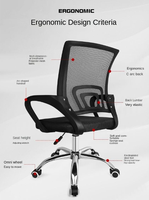 Chaise de bureau ergonomique en maille nid d'abeille avec accoudoirs fixes, réglable en hauteur, pivotante, pour ordinateur, avec piètement chromé