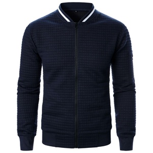 Veste zippée personnalisée pour homme, à carreaux et couleur unie, col montant, style décontracté, sweat-shirt, manteau tendance pour homme - Product Image 3