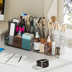 Transparent Desktop Storage <b>Box</b> With Compartments For <b>Makeup</b> And Stationery Organizing Shelf 2L Capacity - Product Image 4