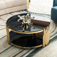 Table basse ronde de luxe à deux niveaux avec poteaux verticaux, table d'appoint moderne pour salon, table à thé pour villa, espace intérieur et maison