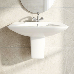 Lavabo demi-pied en céramique indien, résistant à l'eau, facile à nettoyer, vasque ronde monobloc, équipement sanitaire pour villa - Product Image 6