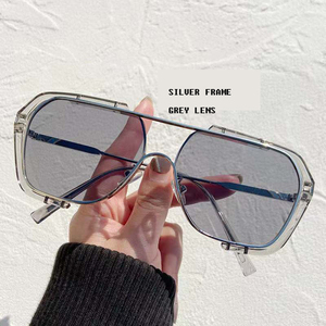 <span class=keywords><strong>Occhiali</strong></span> da <span class=keywords><strong>Sole</strong></span> Quadrati Grandi in Metallo Economici di Design, Lenti Monocolore Trasparenti, Protezione UV, per Uomo e Donna - Product Image 5