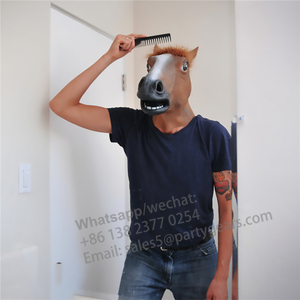 หมวกคอสเพลย์ปาร์ตี้ฮาโลวีนทำจากยางหน้ากากเต็มหัวรูปสัตว์หน้ากากหัวม้าสีดำตลก - Product Image 5