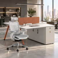 Poste de travail modulaire pour 2 personnes, cloison extensible, bureau avec plateau en bois, structure en métal, mobilier de bureau moderne