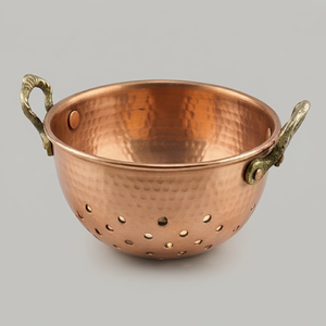 Elegant Copper Colander Strainer With Hammered Finish And Brass Handles Durable Metal Design For <b>Kitchen</b> Use - Product Image 1