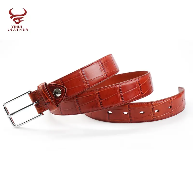 Wholesale Fashion Genuine Leather Crocodile Pattern Leather Belts Pin Buckle Belts 100% Real Cow Leather Belts for Men