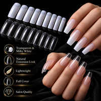 500 faux ongles carrés ABS à couverture complète, style français incurvé, transparents, naturels, amovibles et sans trace, pour usage en salon