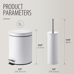 Combo de Baño Compacto y Coordinado - Bote Redondo Blanco de 5L con Relieve y Portaescobillas a Juego - Product Image 3