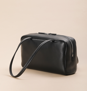Black Genuine Leather Boston <b>Handbag</b> Zipper Shoulder Bag Women Travel Purse <b>Medium</b> - Product Image 2