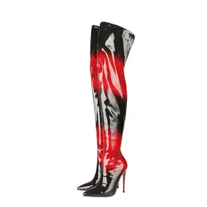 2024 hiver femmes Uggh bottes sur le genou bottes à glissière pour femmes cuisse bottes à talons hauts dégradé Super Fiber peinture cuir PU ZIP