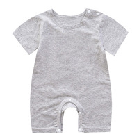 Romper Bayi Unisex Ramah Lingkungan, Bahan Katun, Lengan Pendek, Kancing Tekan, Polos, Pola Dapat Disesuaikan, Bernapas