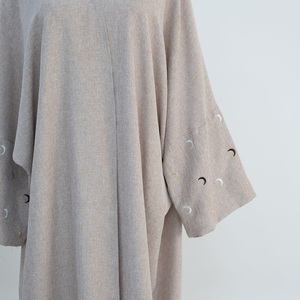 2024 nuovo arrivo OEM ODM Islamic abbigliamento Abaya Kimono Cardigan ricamo musulmano EID cotone <span class=keywords><strong>mezzaluna</strong></span> lino Abaya - Product Image 6