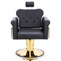 Fauteuil de Barbier Moderne en Similicuir Noir et Or, Inclinable Hydrauliquement, avec Appui-tête, Pivotant à 360°, Chaise de Salon de Coiffure Réglable en Hauteur