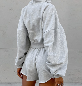 2025 autunno nuovo abito Casual da donna in due pezzi grigio con cappuccio con cerniera a maniche lunghe con stampa <span class=keywords><strong>pantaloncini</strong></span> larghi alla moda Versatile - Product Image 5