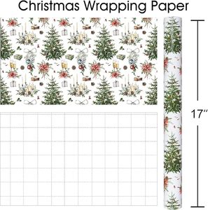 Winter-themed Christmas festival decoration watercolor Christmas tree candles champagne wine pattern copperplate wrapping <b>paper</b> - Product Image 6