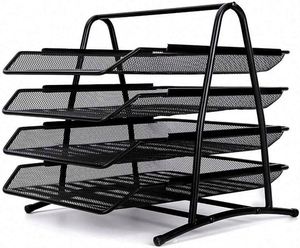 4 Tier <b>Shelf</b> Office <b>Desktop</b> Tray Rack Mesh Metal Desk Organizer File Rack Letter Tray A4 Papers Documents Holder Desk Organizer - Product Image 2