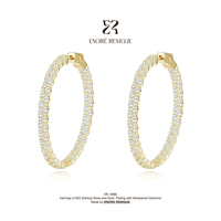 Boucles d'oreilles créoles classiques en moissanite VVS de grande taille, en argent sterling 925 plaqué or 18 carats, bijoux anti-ternissement, vente en gros