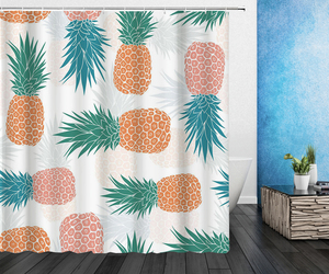 <span class=keywords><strong>Rideau</strong></span> <span class=keywords><strong>de</strong></span> <span class=keywords><strong>Douche</strong></span> Imprimé Fruits Colorés et Mignons (Pêche, Citron, Fraise, Orange, Papaye) en Tissu avec Crochets - Product Image 2