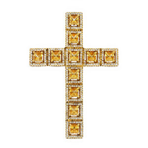 Colgante de Cruz Chapado en Oro con Circonitas de Corte Esmeralda Engastadas, Amuleto Religioso, Joyería de Moda Unisex - Product Image 1