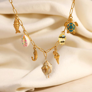 สร้อยคอจี้แฟชั่นฮาวายฤดูร้อน สร้อยคอเหล็กกล้าไร้สนิม 316L เครื่องประดับชุบทอง 14k 18k PVD สร้อยคอรูปเปลือกหอยสำหรับผู้หญิง - Product Image 4