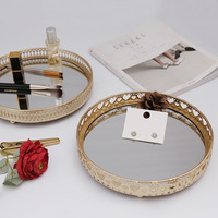 Plateau de maquillage rond en métal bijoux bibelot or vanité antique miroir plateau de maquillage