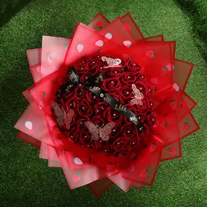 Popular lindo nuevo estilo fresa impreso ramo papel de regalo impermeable flor Floral papel de película de embalaje para el Día de San Valentín
