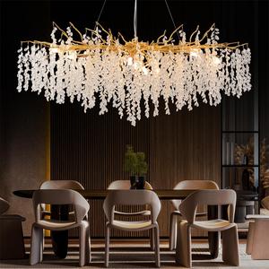 Tối Sang Trọng K9 Pha Lê Đèn Chùm Tua Nho Thiết Kế Nhôm Trong Nhà Mặt Dây Dẫn Đèn Với Cây Vàng Treo Hình Bầu Dục Hình Dạng Dẫn Ánh Sáng - Product Image 1