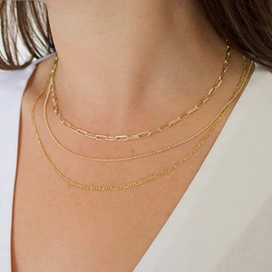 Collier maillons étanches en acier inoxydable plaqué or 18 carats, style trombone, géométrique, superposé, pour clavicule - Product Image 4