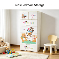 Armoire de rangement pour enfants en plastique avec tiroirs, imprimé animalier de dessin animé, en PP, organisateur de vêtements et de jouets pour enfants avec serrure
